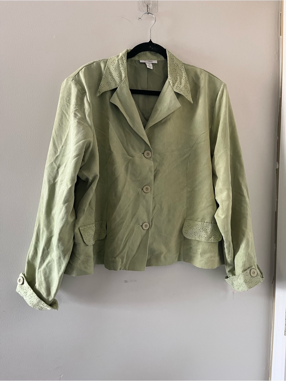Vintage NWT Dressbarn Sage Green Button Up Eyelet Blazer 3X Cottagecore Country